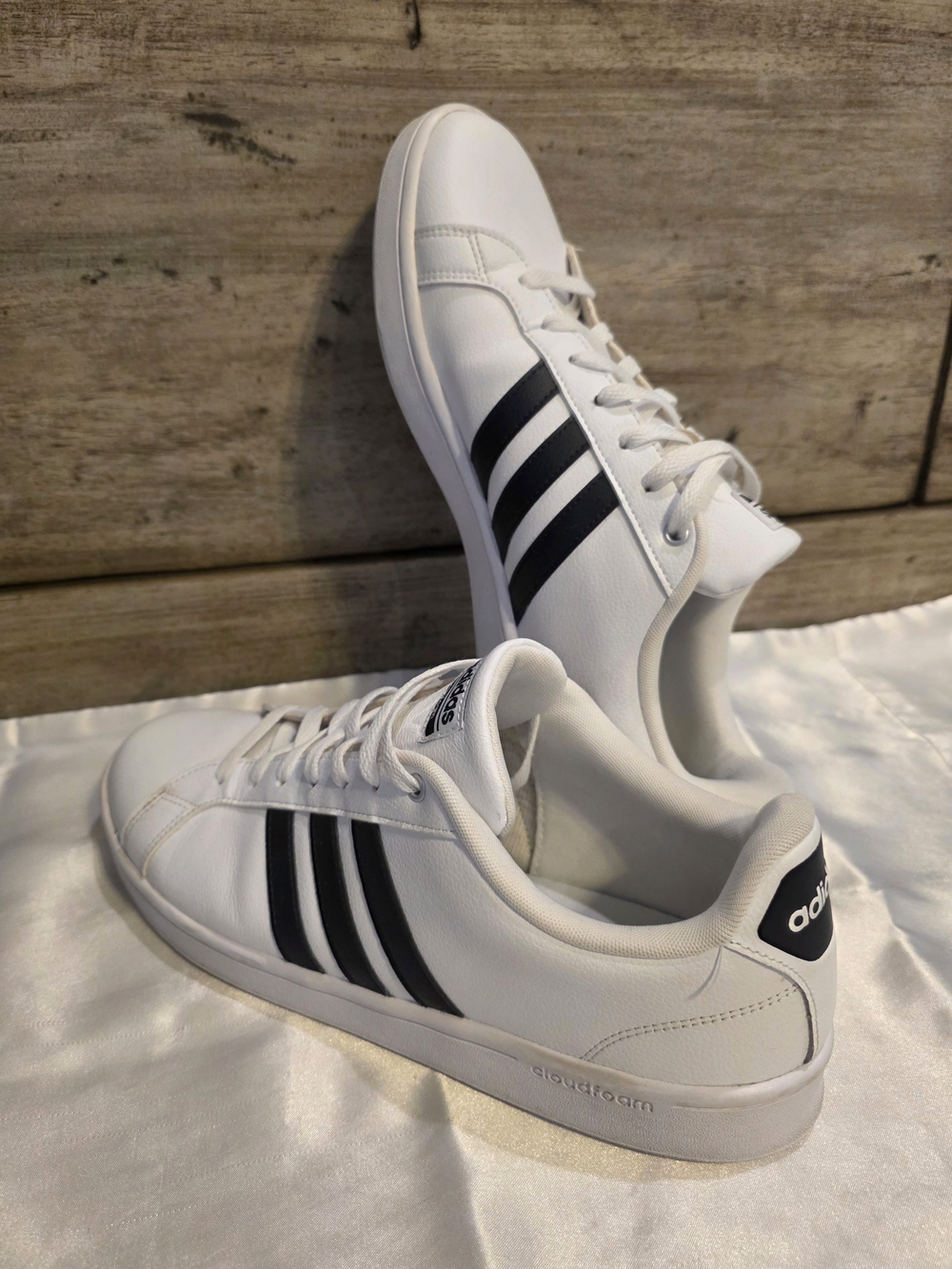 Adidas Cloudfoam White Sneakers with Black Stripes - Men's Sz 13